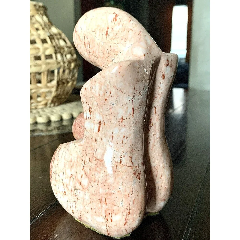 VINTAGE PINK MARBLE SCULPTURE- Abstract Mother & Child, Mid Century Modern 7